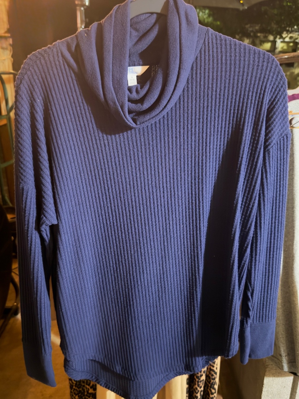 Time and Tru Ribbed Cowl Neck Sweater in Navy